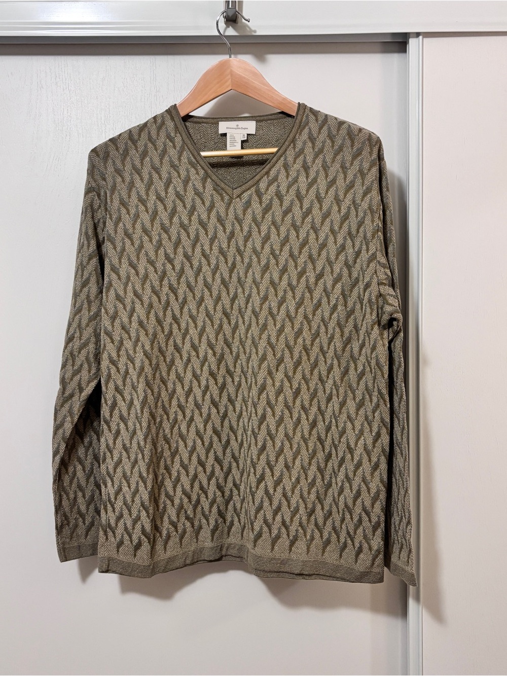 Vintage Ermenegildo Zegna Mens Chevron Roll Neck Sweater Size Medium 3D 90s Knit